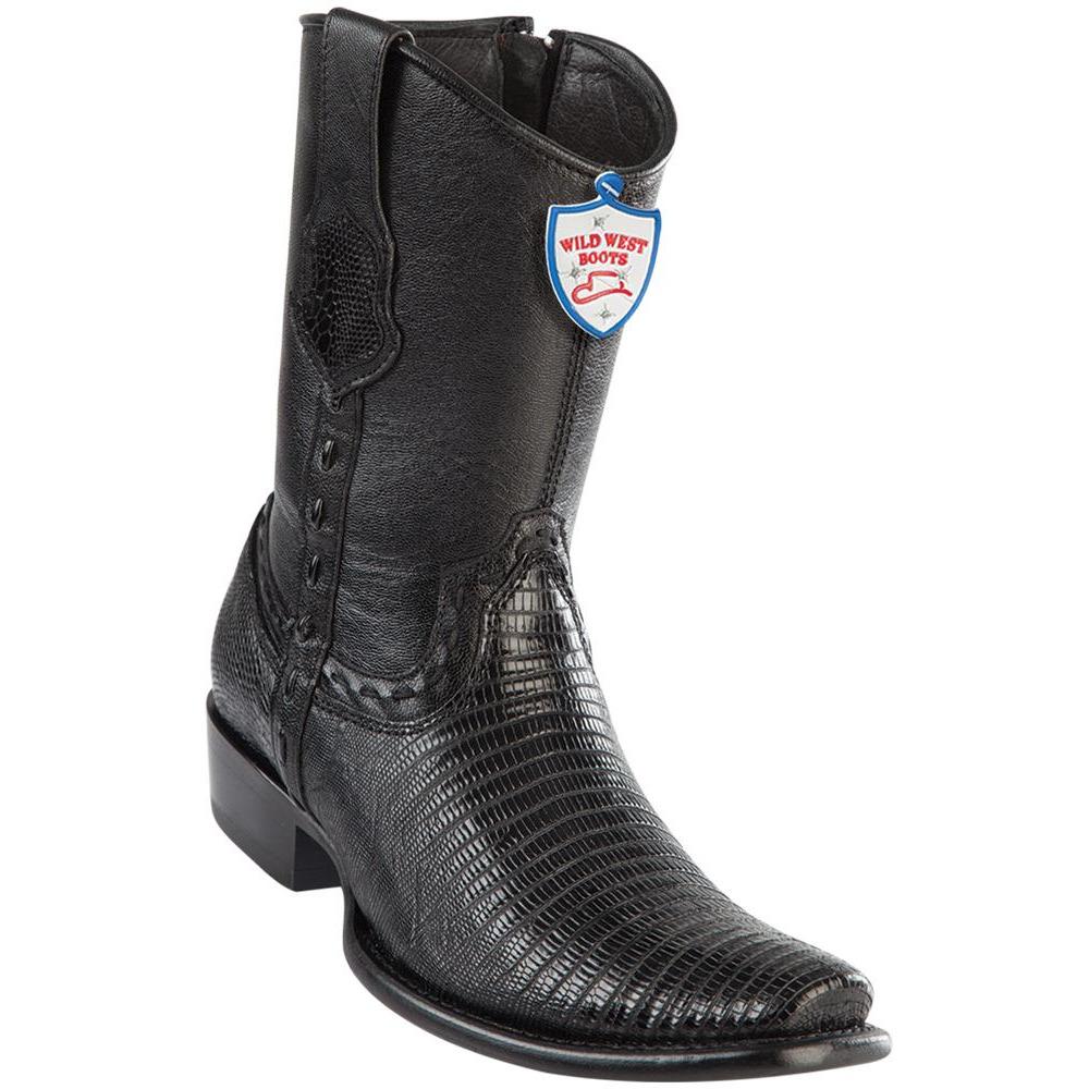 Wild West Boots Mens Genuine Leather Lizard Skin Dubai Toe Short Boots Color Black