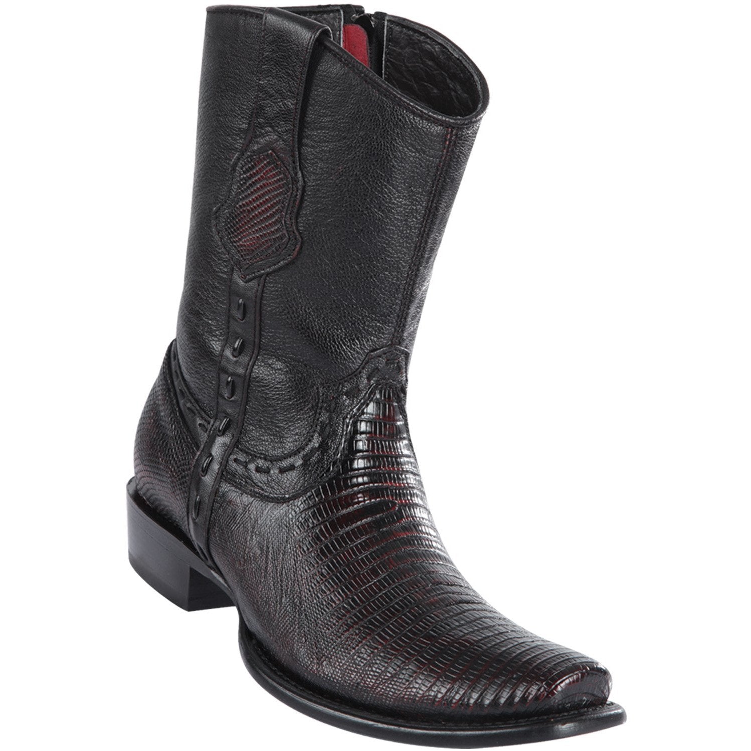 Wild West Boots Mens Genuine Leather Lizard Skin Dubai Toe Short Boots Color Black Cherry