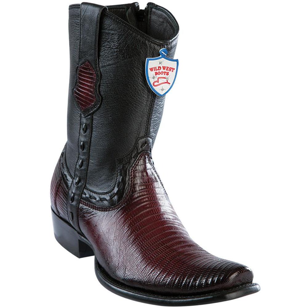 Wild West Boots Mens Genuine Leather Lizard Skin Dubai Toe Short Boots Color Faded Burgundy