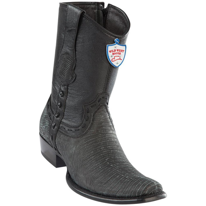 Wild West Boots Mens Genuine Leather Lizard Skin Dubai Toe Short Boots Color Sanded Black