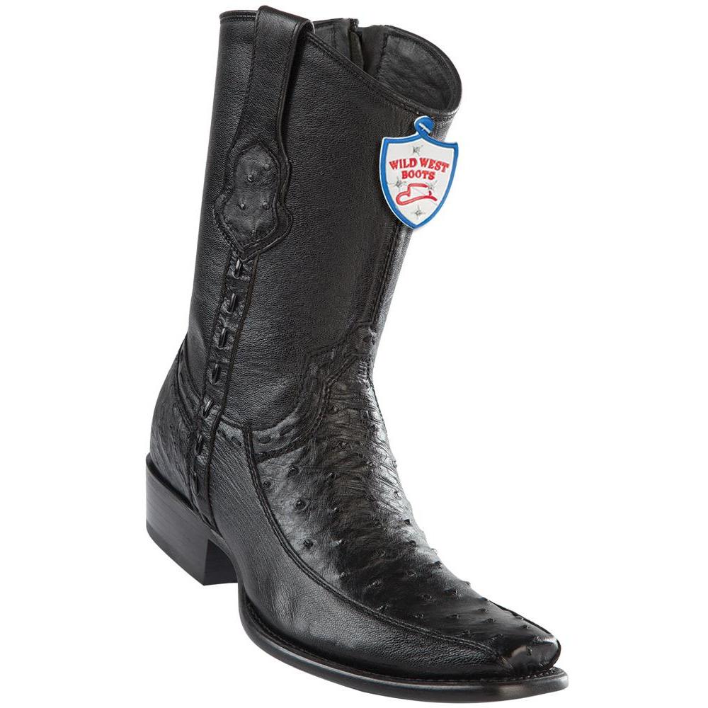 Wild West Boots Mens Genuine Leather Ostrich and Deer Dubai Toe Short Boots Color Black