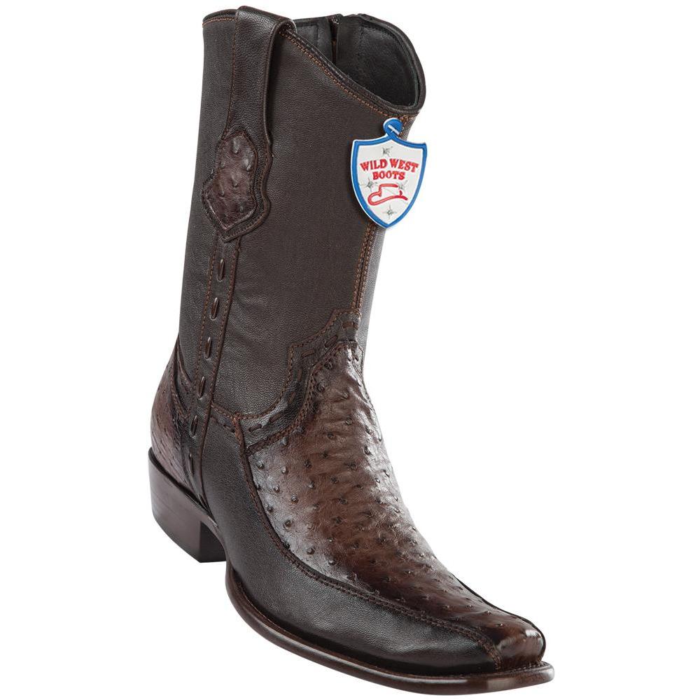 Wild West Boots Mens Genuine Leather Ostrich and Deer Dubai Toe Short Boots Color Faded Brown