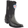 Wild West Boots Mens Genuine Leather Ostrich and Deer Dubai Toe Short Boots Color Faded Grey