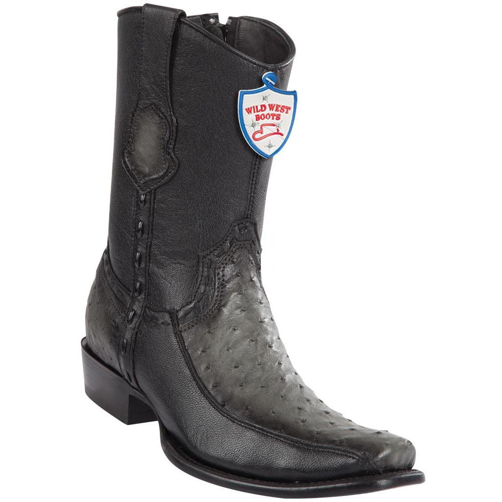 Wild West Boots Mens Genuine Leather Ostrich and Deer Dubai Toe Short Boots Color Faded Grey