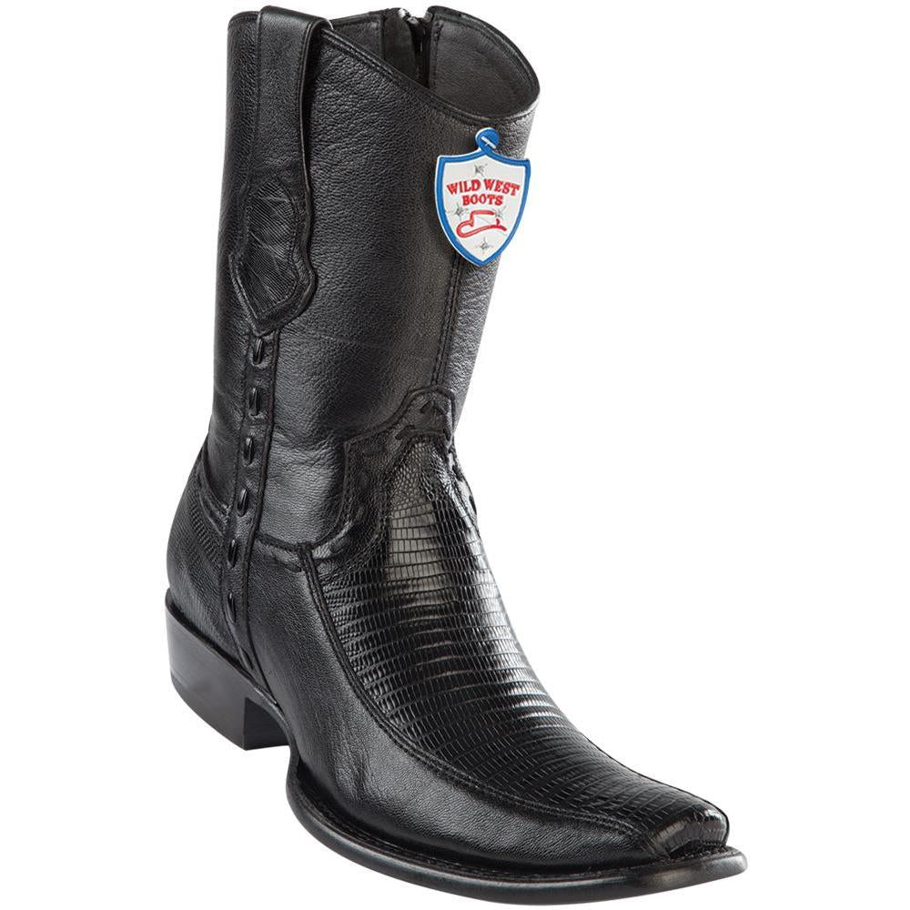 Wild West Boots Mens Genuine Leather Lizard and Deer Dubai Toe Short Boots Color Black