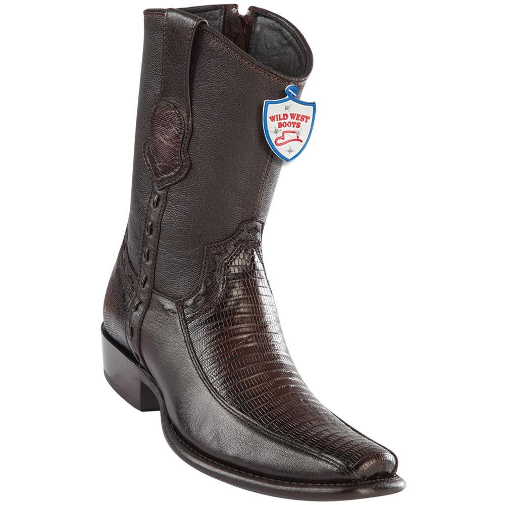 Wild West Boots Mens Genuine Leather Lizard and Deer Dubai Toe Short Boots Color Faded Brown