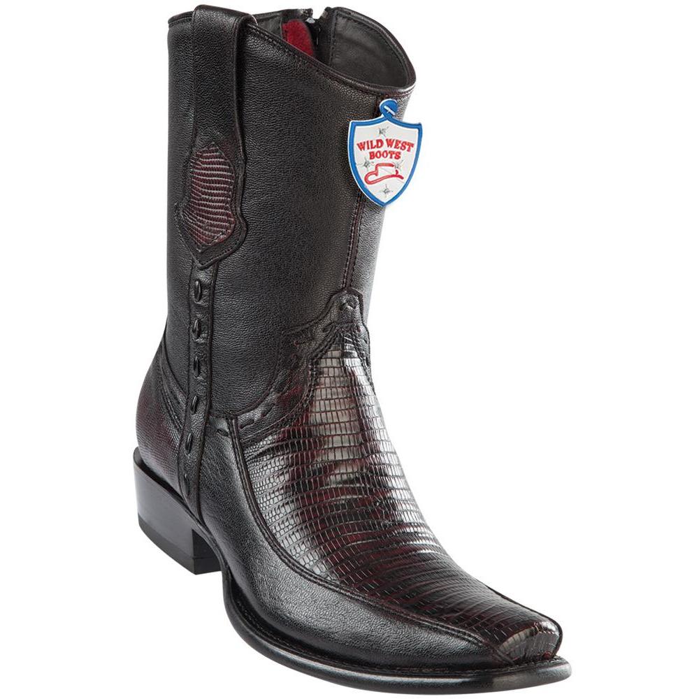 Wild West Boots Mens Genuine Leather Lizard and Deer Dubai Toe Short Boots Color Black Cherry