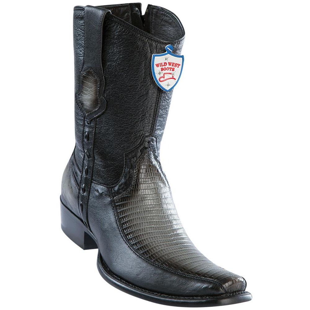 Wild West Boots Mens Genuine Leather Lizard and Deer Dubai Toe Short Boots Color Faded Grey