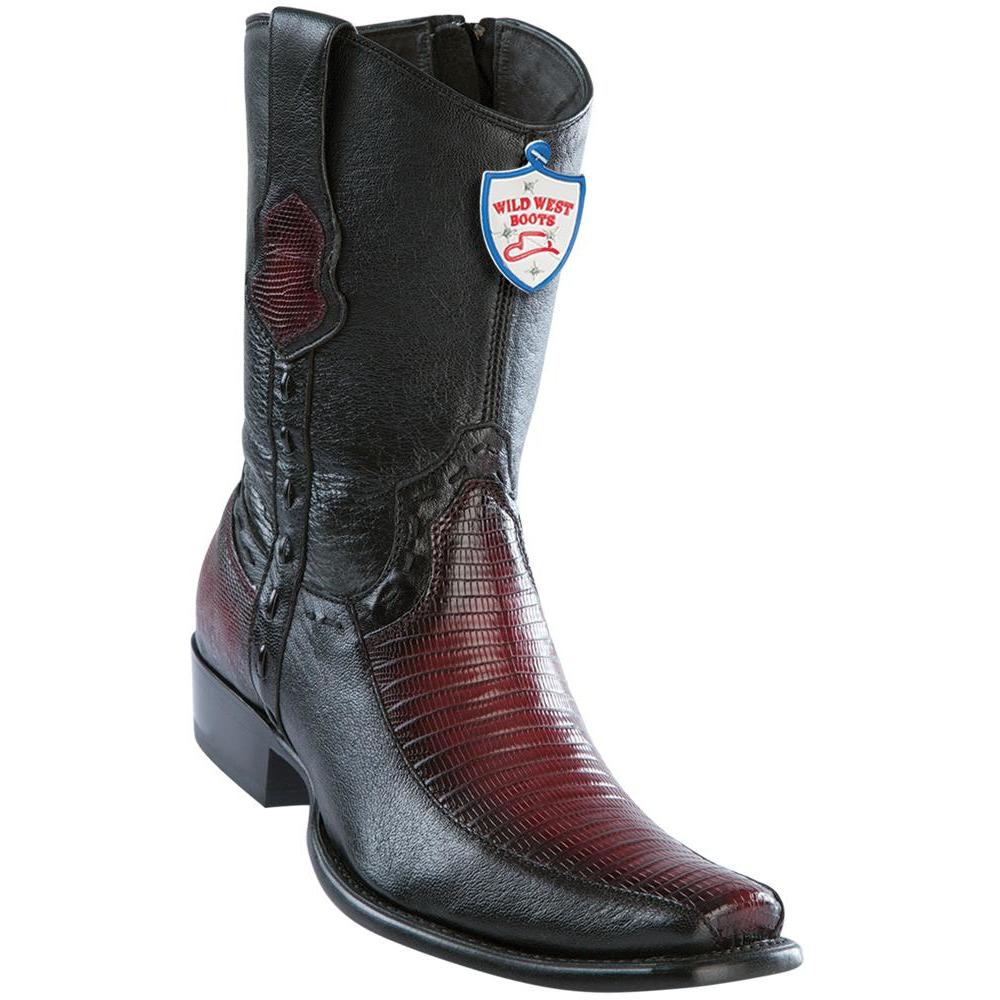 Wild West Boots Mens Genuine Leather Lizard and Deer Dubai Toe Short Boots Color Faded Burgundy