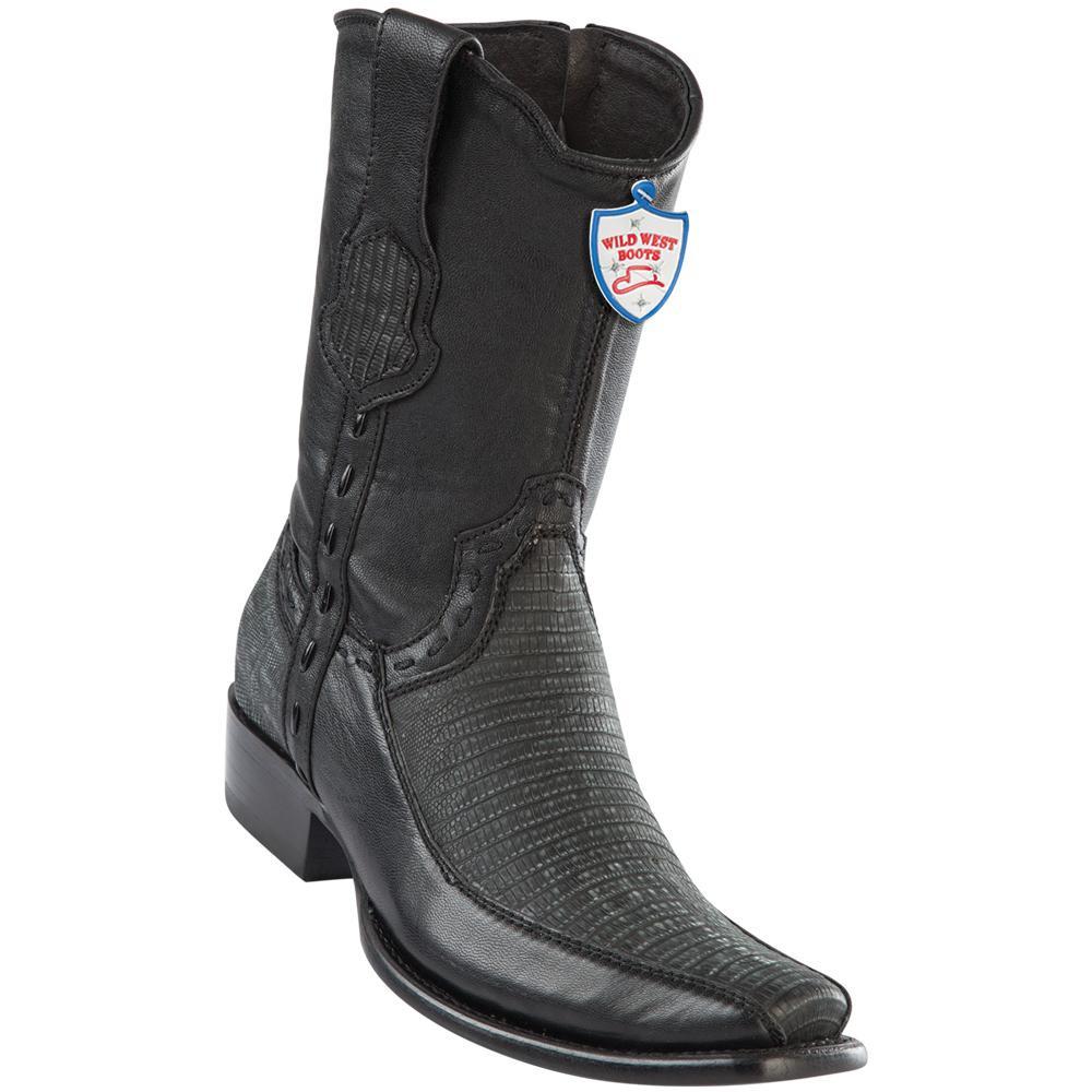 Wild West Boots Mens Genuine Leather Lizard and Deer Dubai Toe Short Boots Color Sanded Black