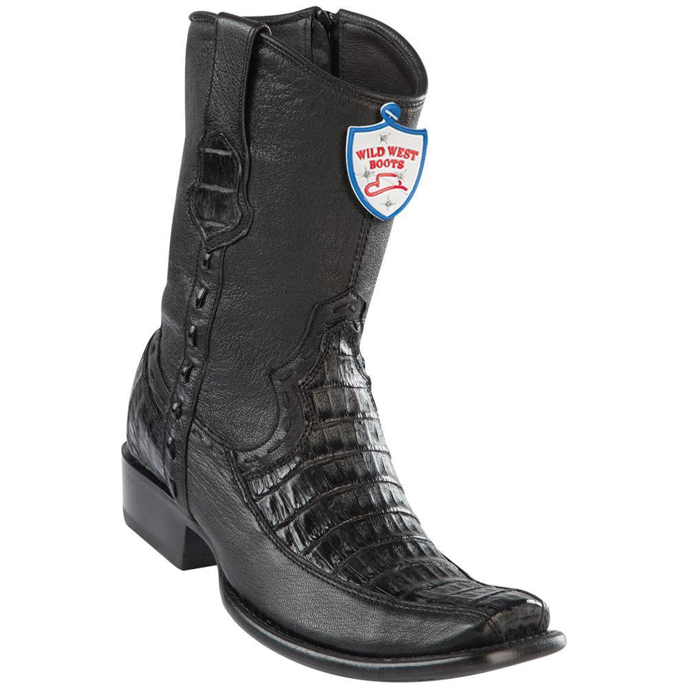 Wild West Boots Mens Genuine Leather Caiman Belly and Deer Dubai Toe Short Boots Color Black
