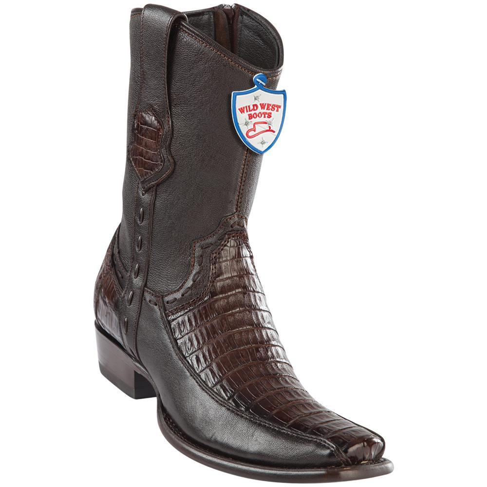 Wild West Boots Mens Genuine Leather Caiman Belly and Deer Dubai Toe Short Boots Color Faded Brown