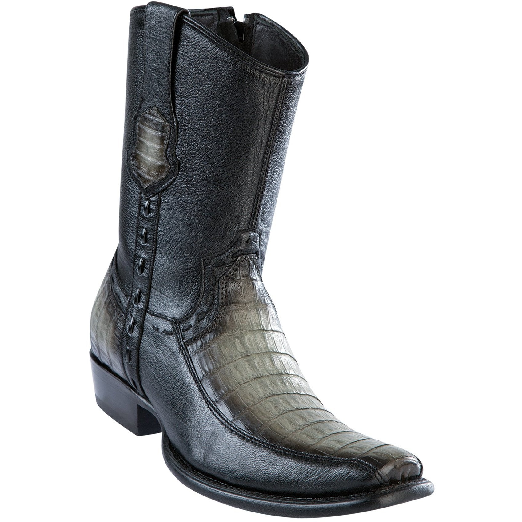Wild West Boots Mens Genuine Leather Caiman Belly and Deer Dubai Toe Short Boots Color Faded Grey