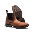 Mens Square Toe Botin Honey-Brown – Genuine Leather Rubber Sole Western Boot 8044