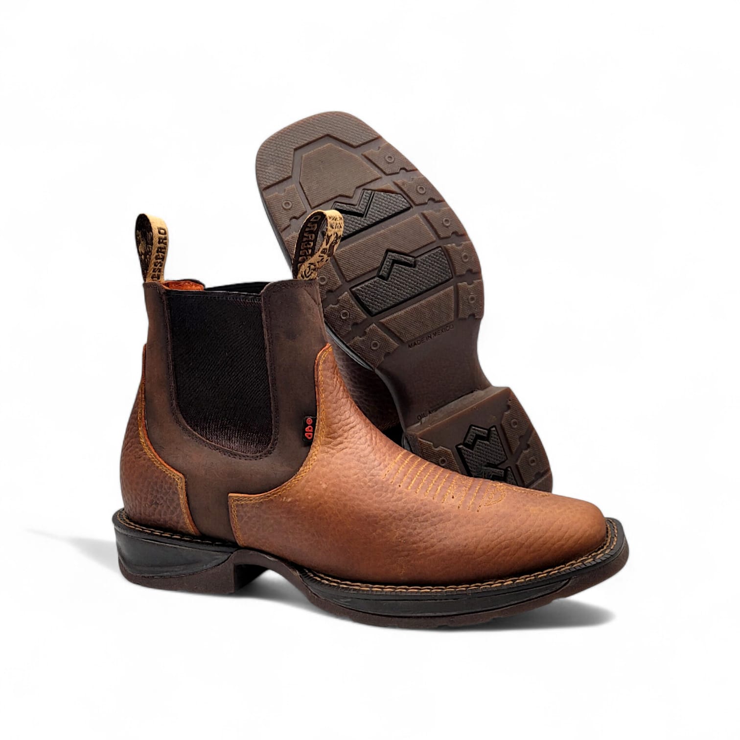 Mens Square Toe Botin Honey-Brown – Genuine Leather Rubber Sole Western Boot 8044