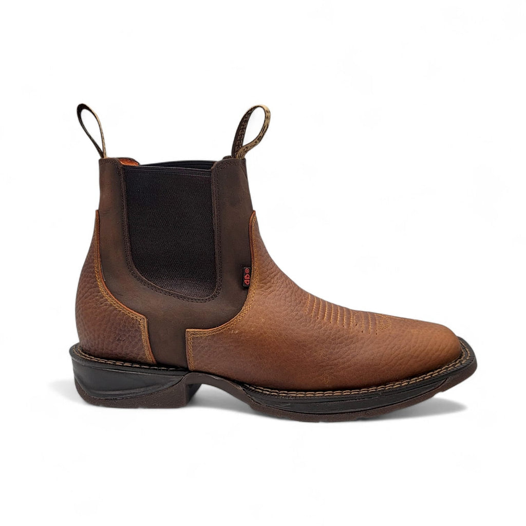 Mens Square Toe Botin Honey-Brown – Genuine Leather Rubber Sole Western Boot 8044