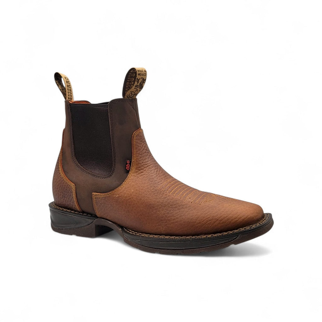 Mens Square Toe Botin Honey-Brown – Genuine Leather Rubber Sole Western Boot 8044