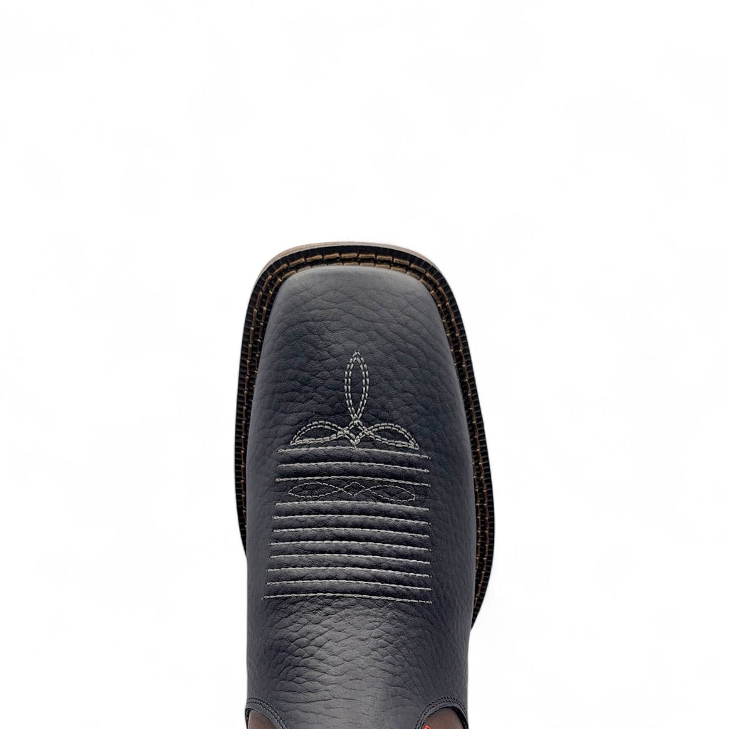 Mens Square Toe Botin Black-Honey – Genuine Leather Rubber Sole Western Boot 8045