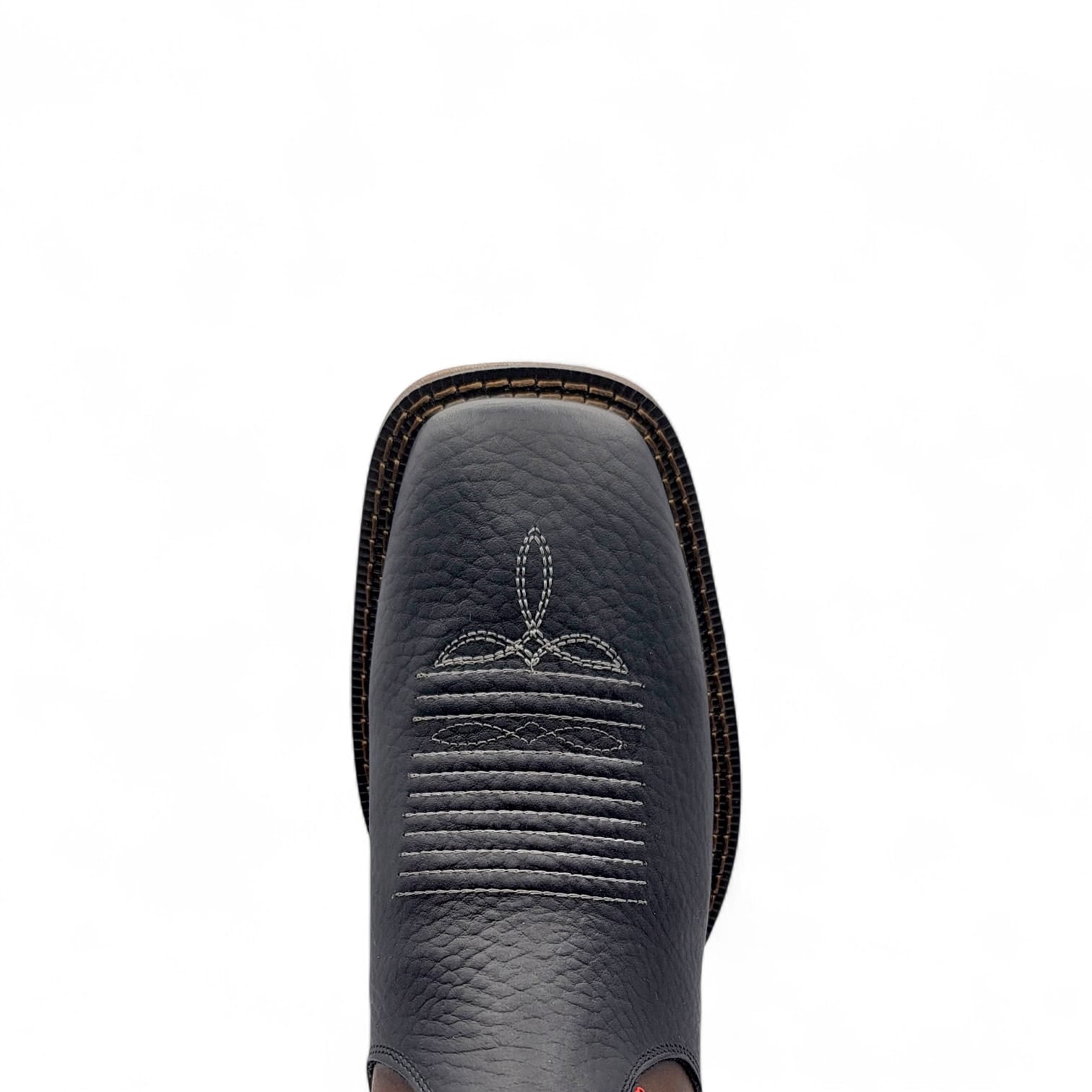 Mens Square Toe Botin Black-Honey – Genuine Leather Rubber Sole Western Boot 8045