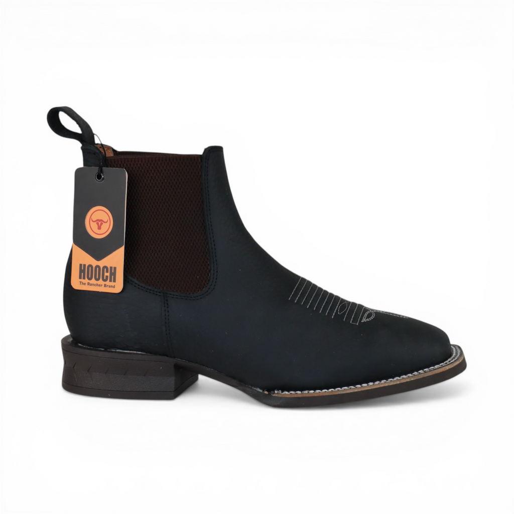 Mens Wide Square Toe Botin Black – Lightweight Rubber Sole Leather Boot H42A0527