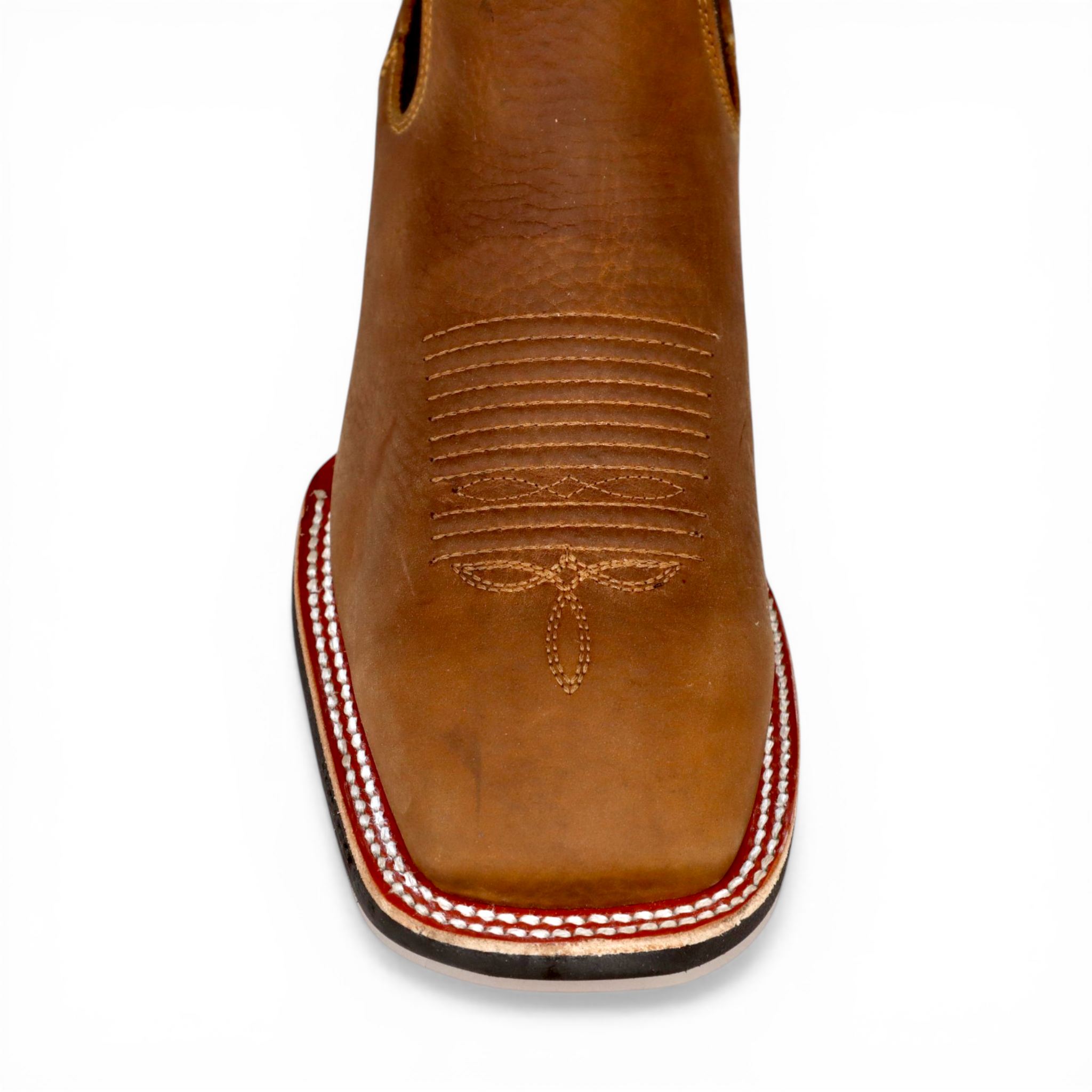 Mens Wide Square Toe Botin Tan – Genuine Leather Western Boot H42A3127