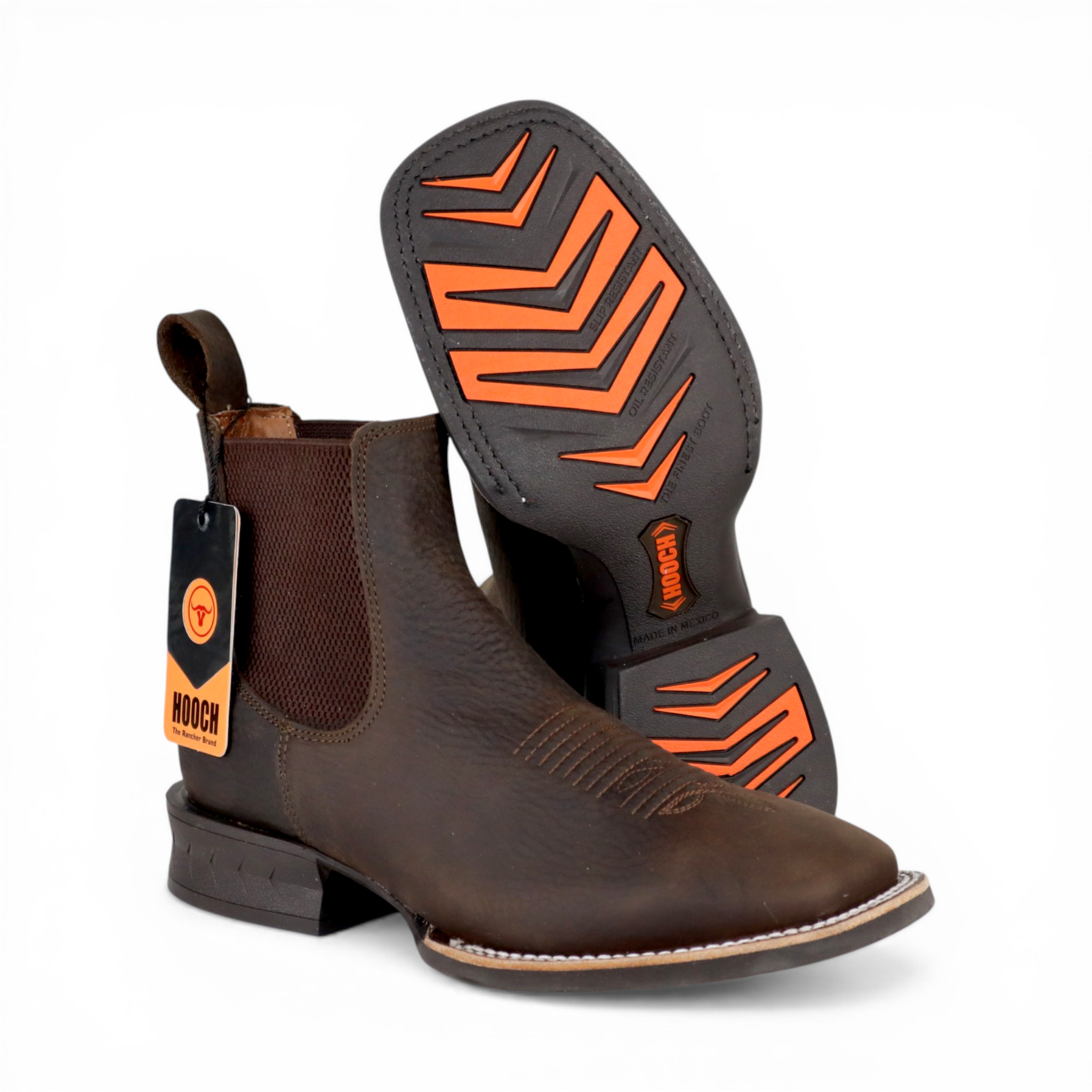 Mens Wide Square Toe Botin Chocolate – Genuine Leather Western Boot H42A9427
