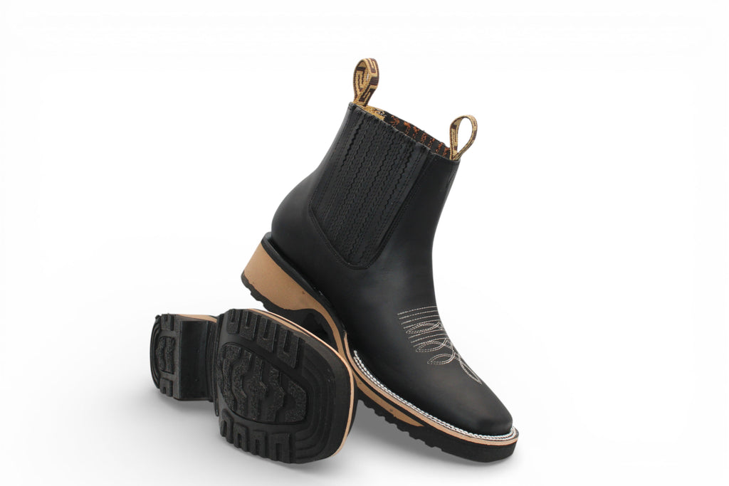 Mens Crazy Leather Boot Black – Lightweight Rubber Sole H42D2605