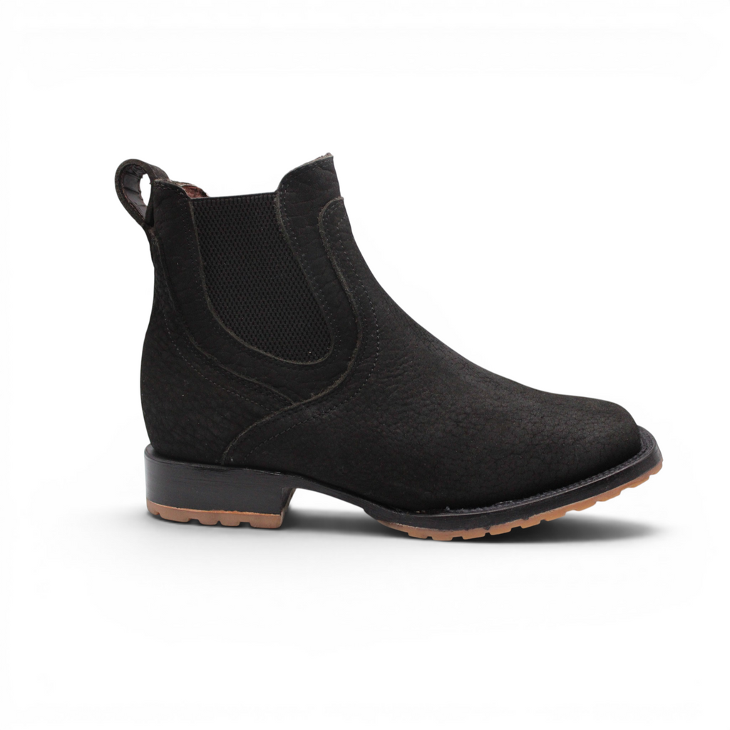 Mens Square Toe Botin Black – Bull Shoulder Leather Rubber Sole Western Boot H42PU0572