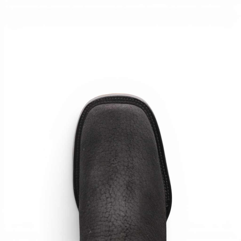 Mens Square Toe Botin Black – Bull Shoulder Leather Rubber Sole Western Boot H42PU0572