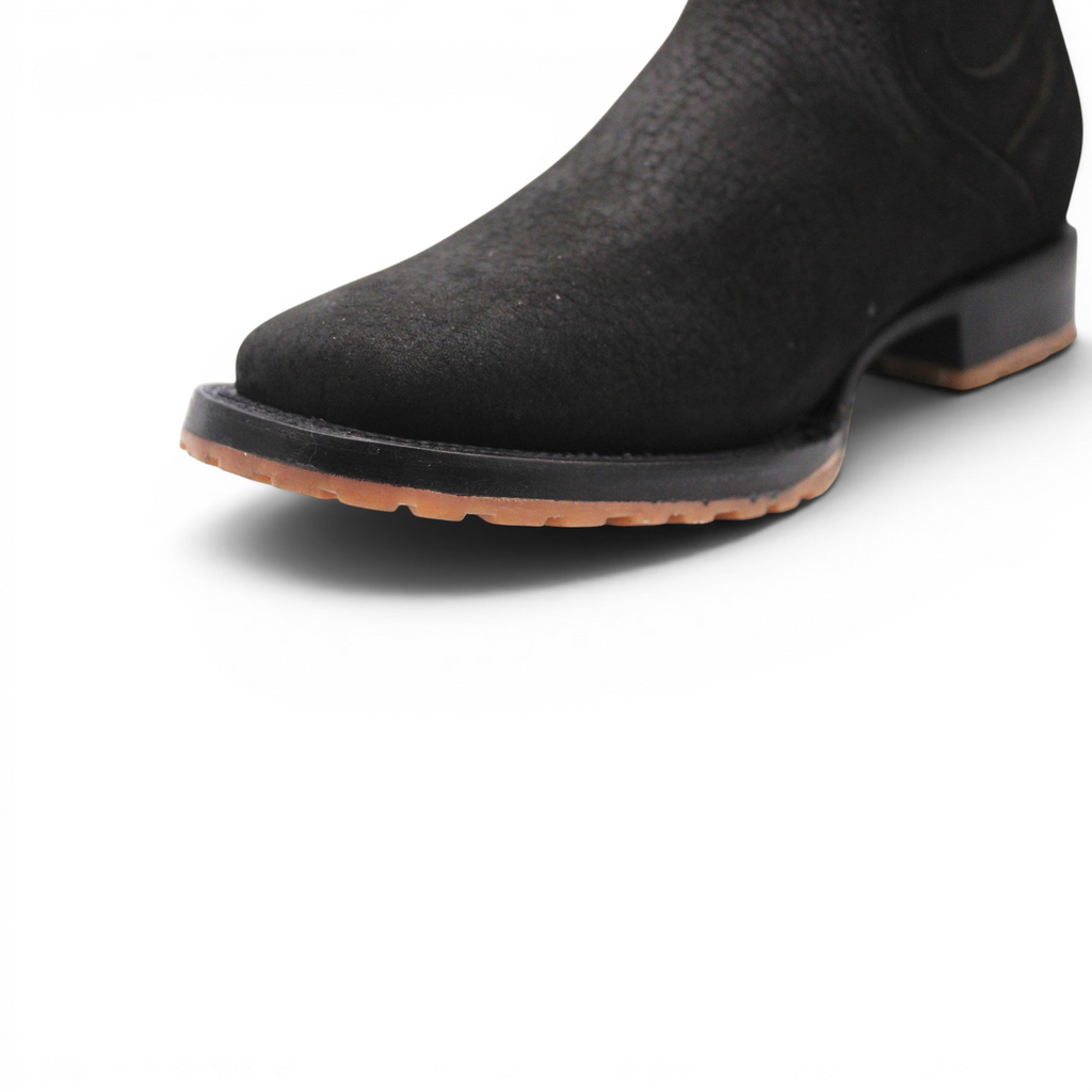 Mens Square Toe Botin Black – Bull Shoulder Leather Rubber Sole Western Boot H42PU0572