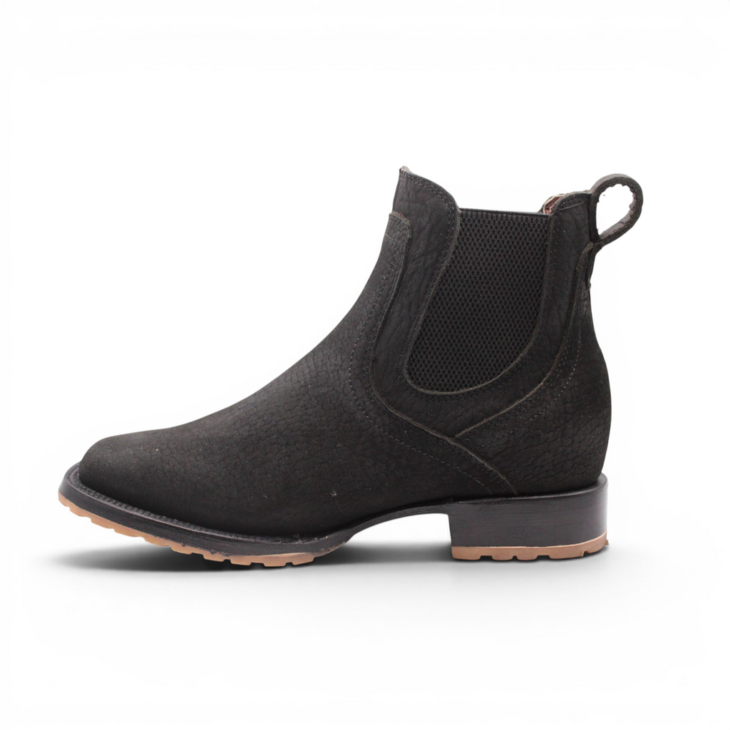 Mens Square Toe Botin Black – Bull Shoulder Leather Rubber Sole Western Boot H42PU0572