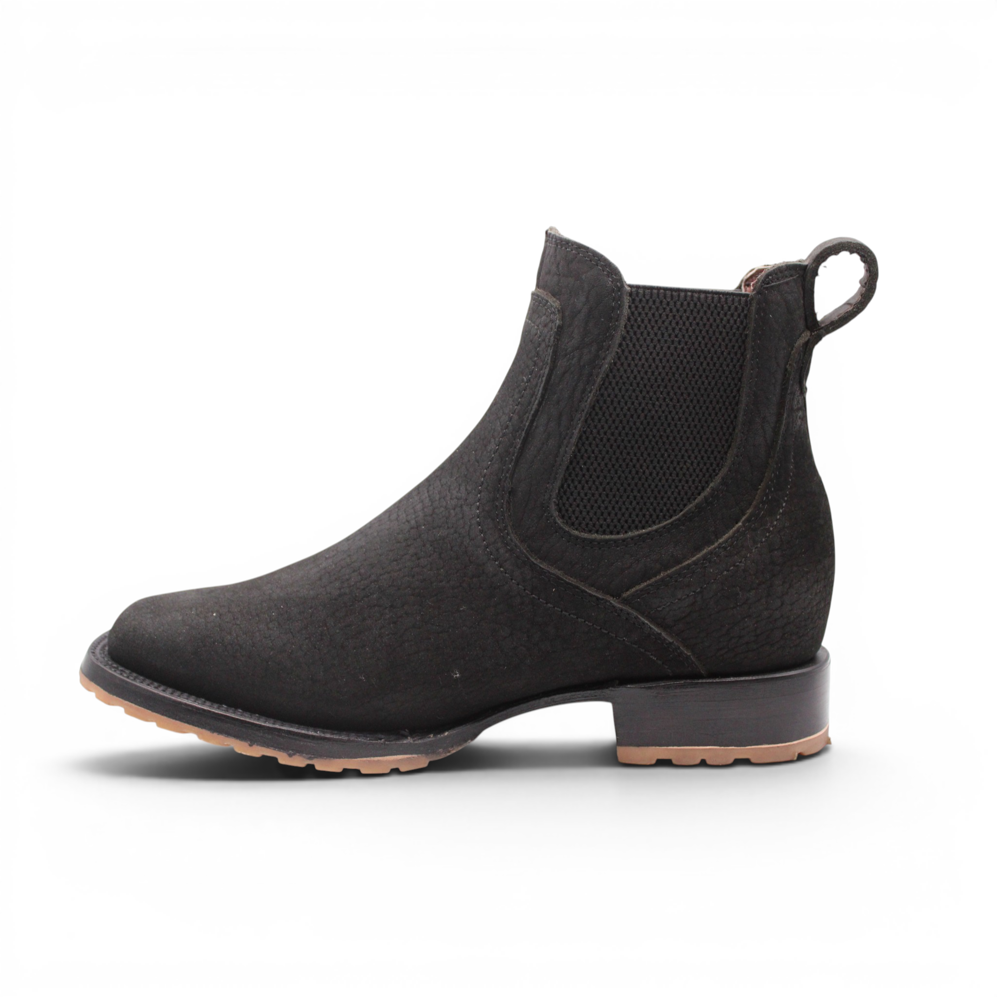 Mens Square Toe Botin Black – Bull Shoulder Leather Rubber Sole Western Boot H42PU0572