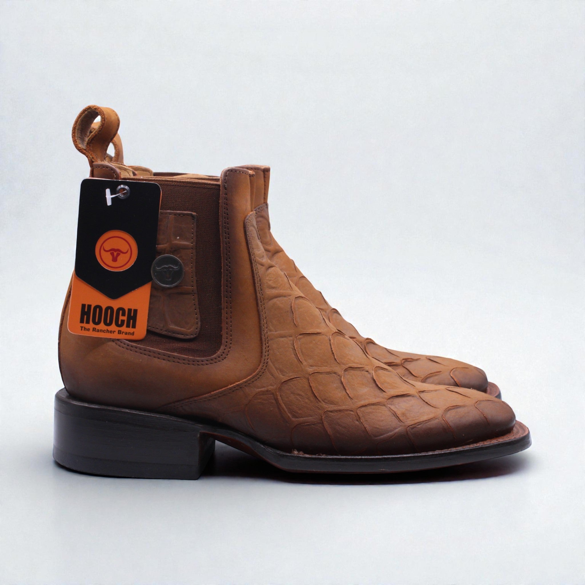 Mens Pirarucu Print Western Botin Honey – Genuine Leather Square Toe H42R7251
