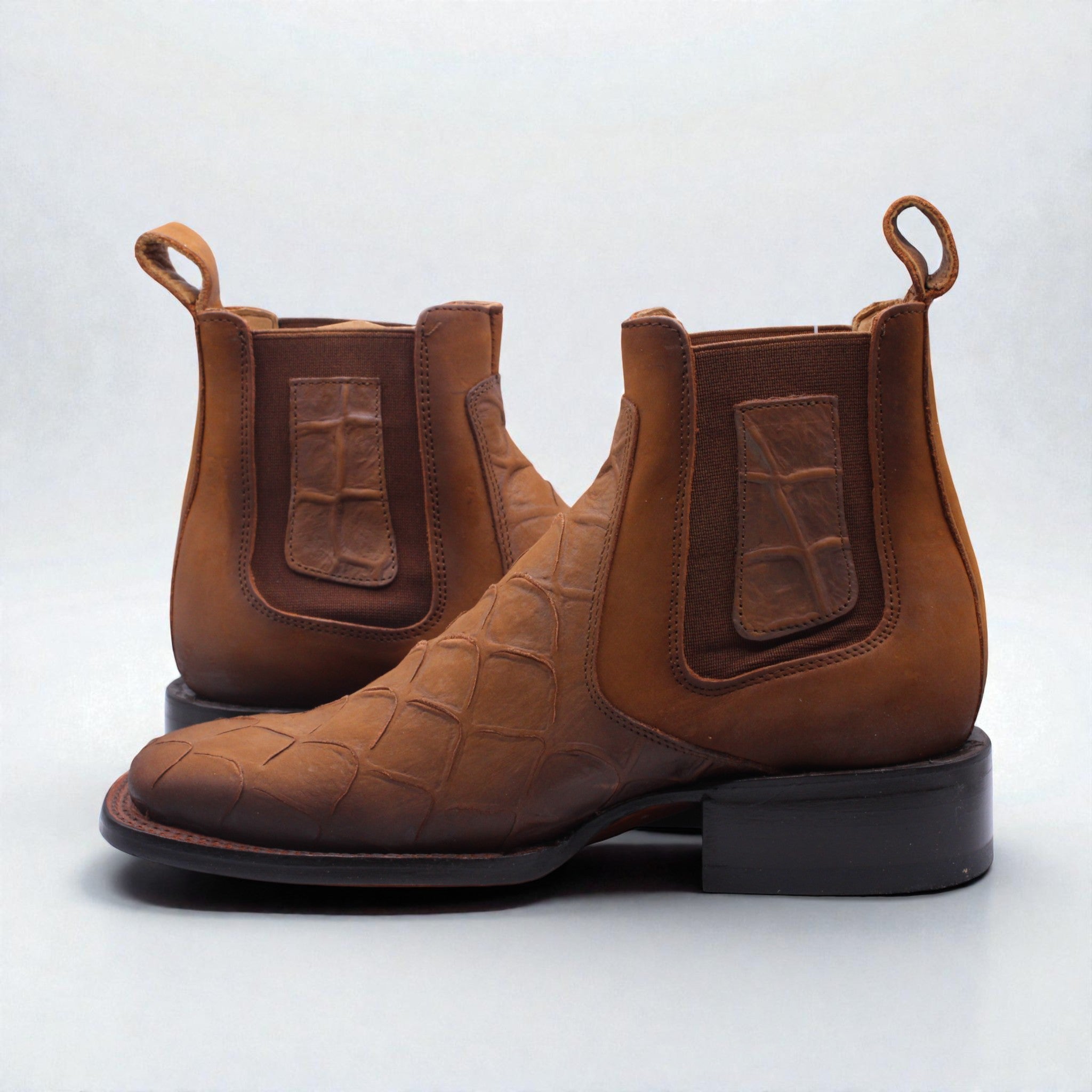 Mens Pirarucu Print Western Botin Honey – Genuine Leather Square Toe H42R7251