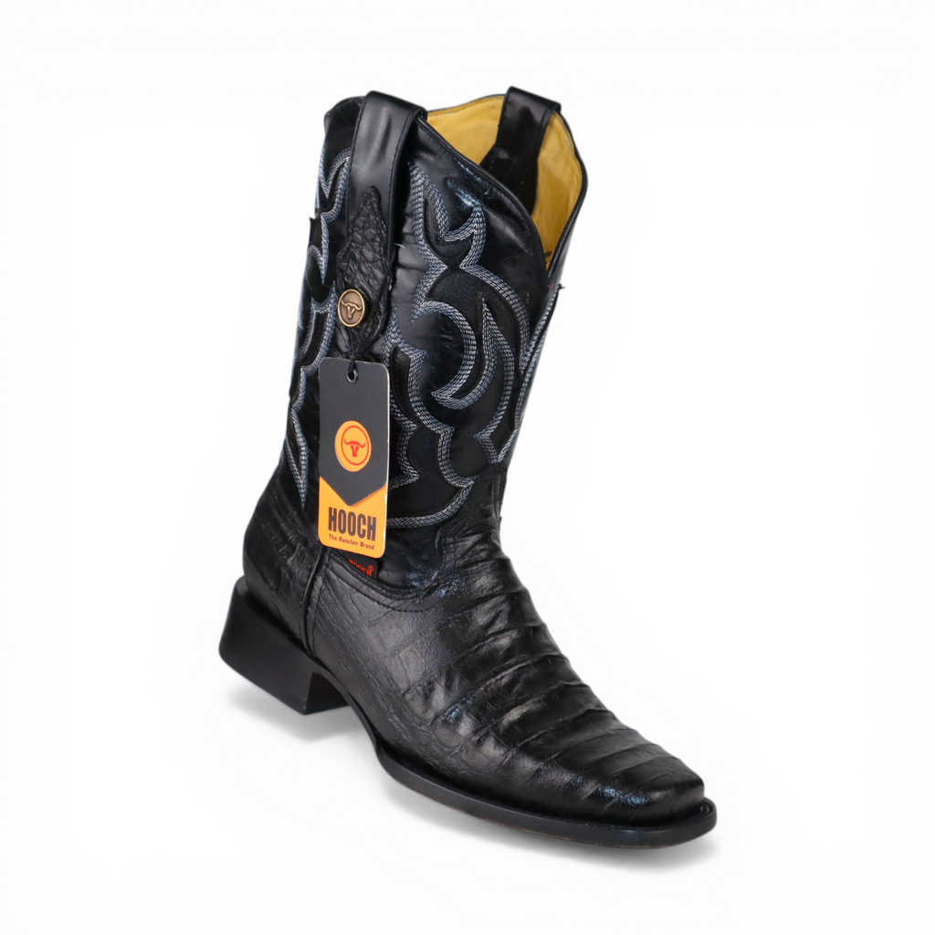 Mens Caiman Belly Print Boot Black – Square Toe Genuine Leather H510573
