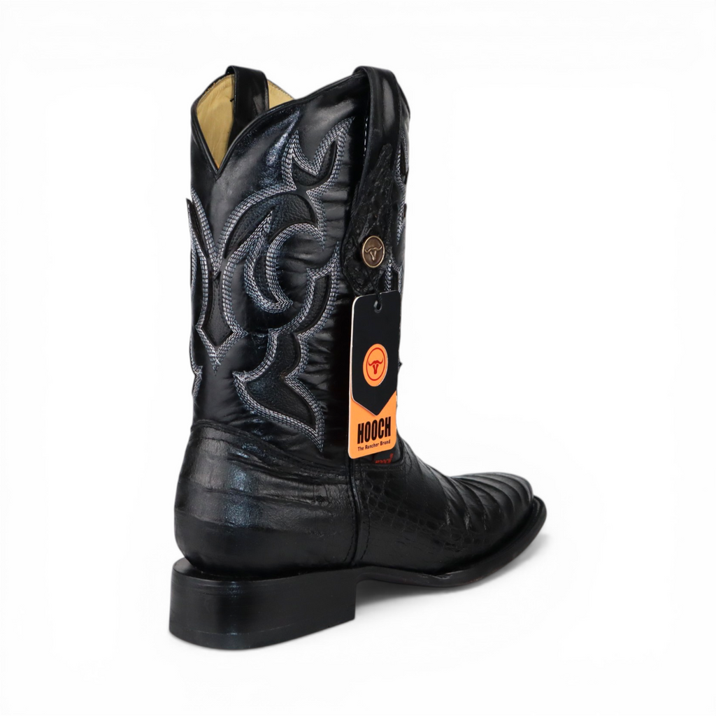 Mens Caiman Belly Print Boot Black – Square Toe Genuine Leather H510573