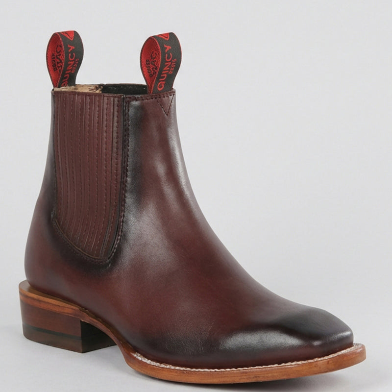 Men's Wine Short Square Toe Cowboy Boots