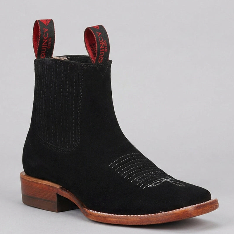 Women's Black Suede Short Cowgirl Boots