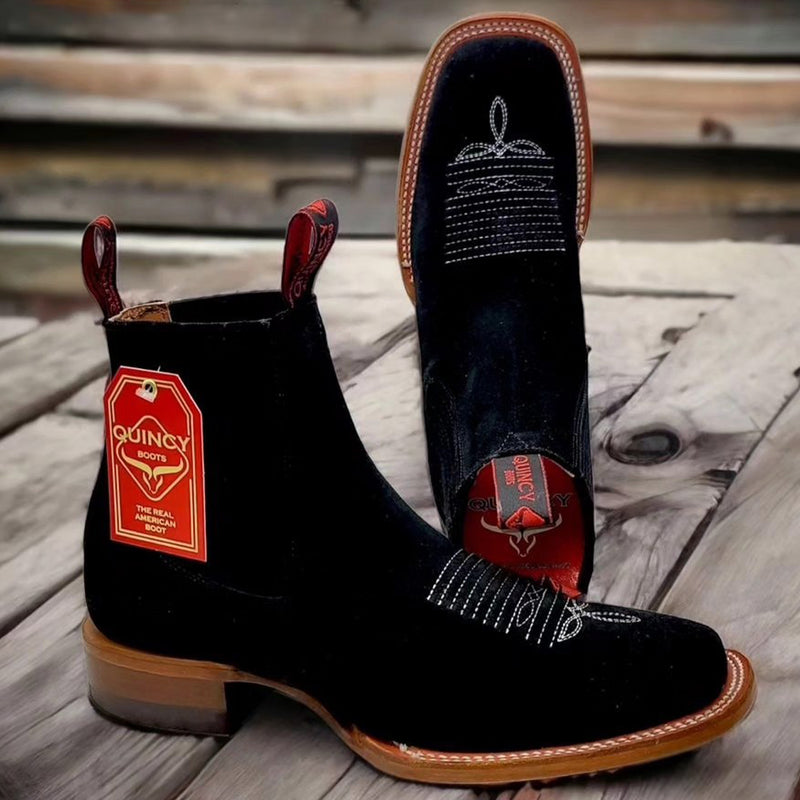 Men's Black Square Toe Suede Boots