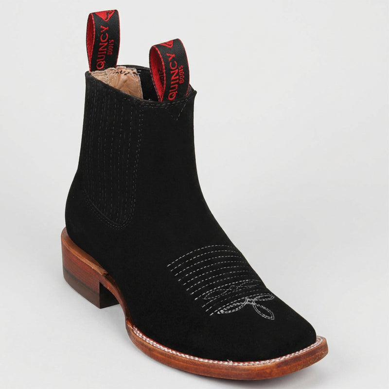 Men's Black Square Toe Suede Boots