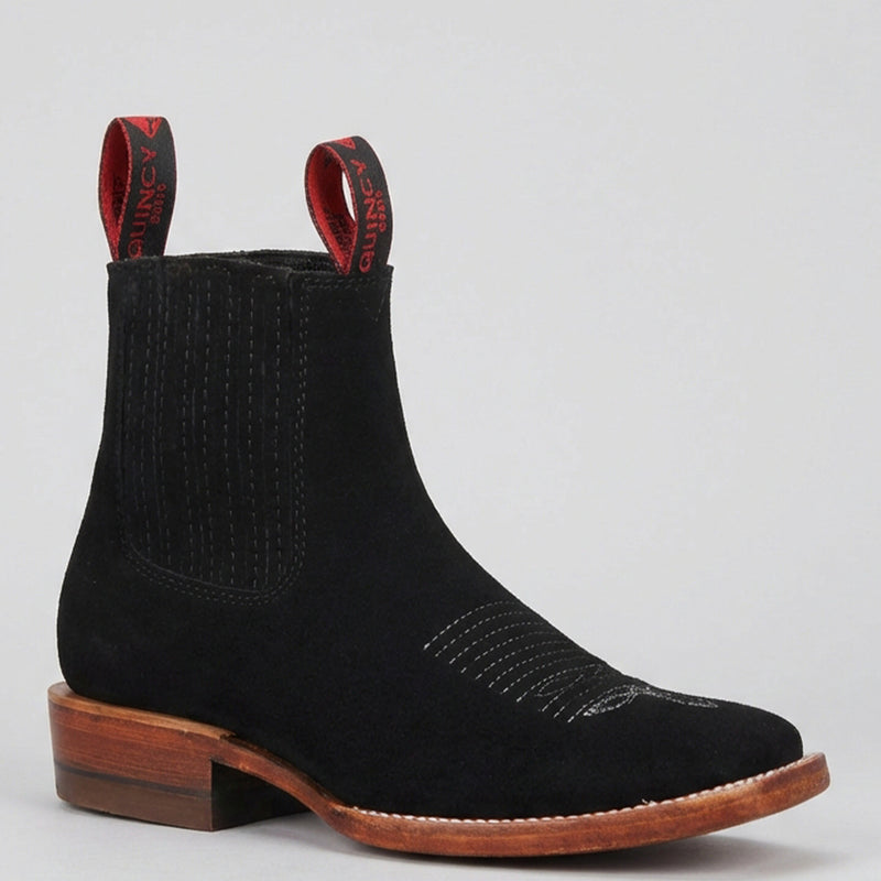Men's Black Square Toe Suede Boots