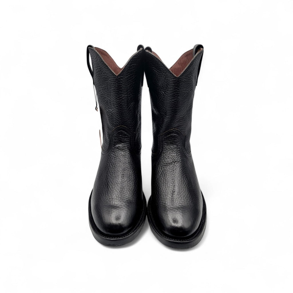 Mens Roper Boot Black – Soft Genuine Leather Round Toe Western Boot H52PR0572
