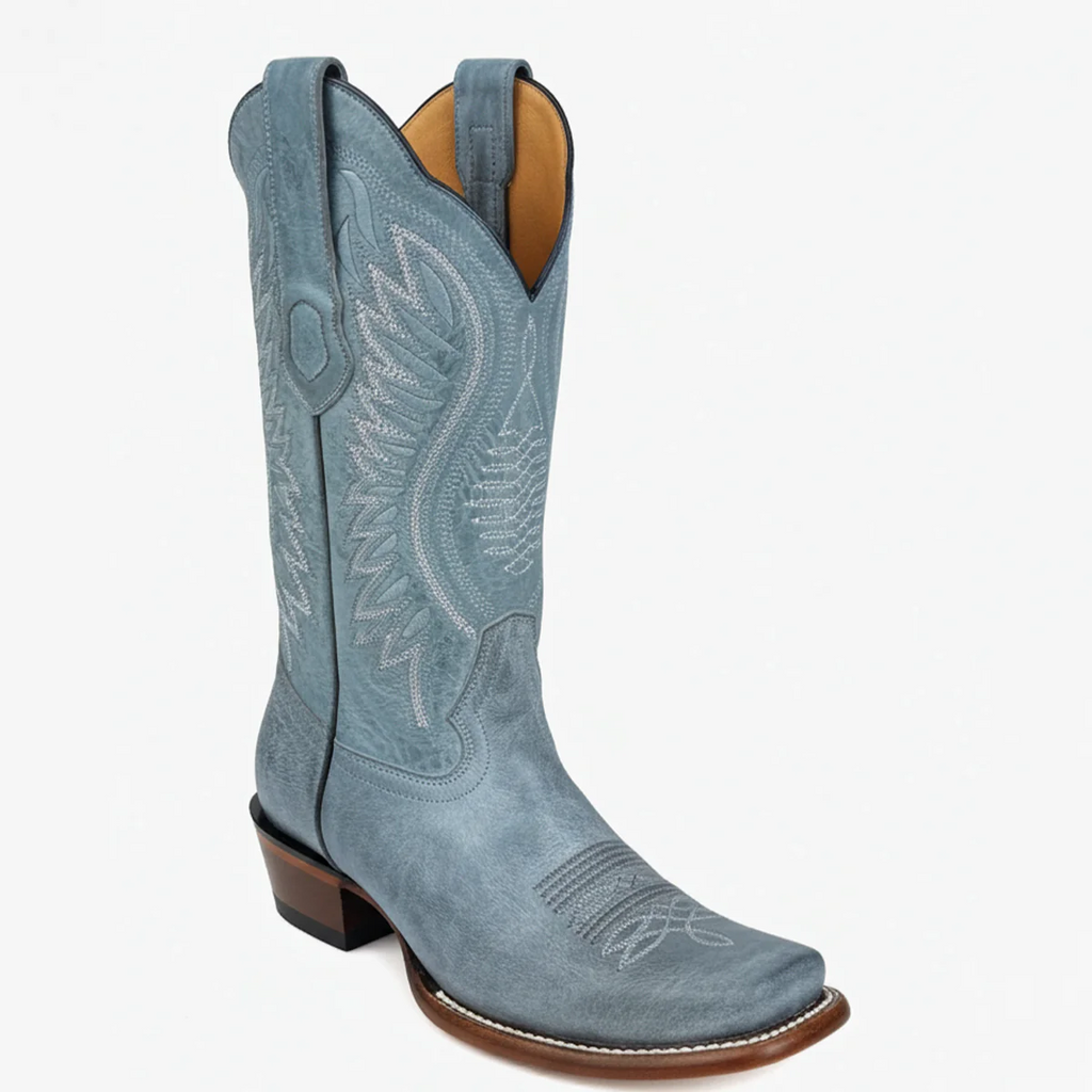 Vintage Blue Cowgirl Boots Semi Square Toe