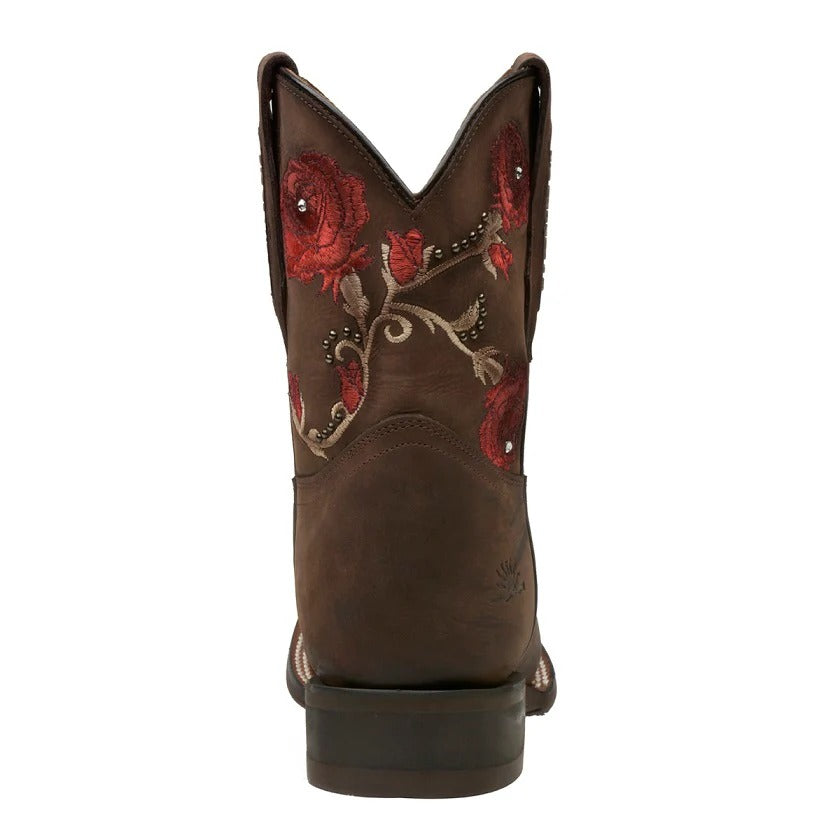 Women's Leather Ankle Boots Floral Embroidered - Square Toe Martina