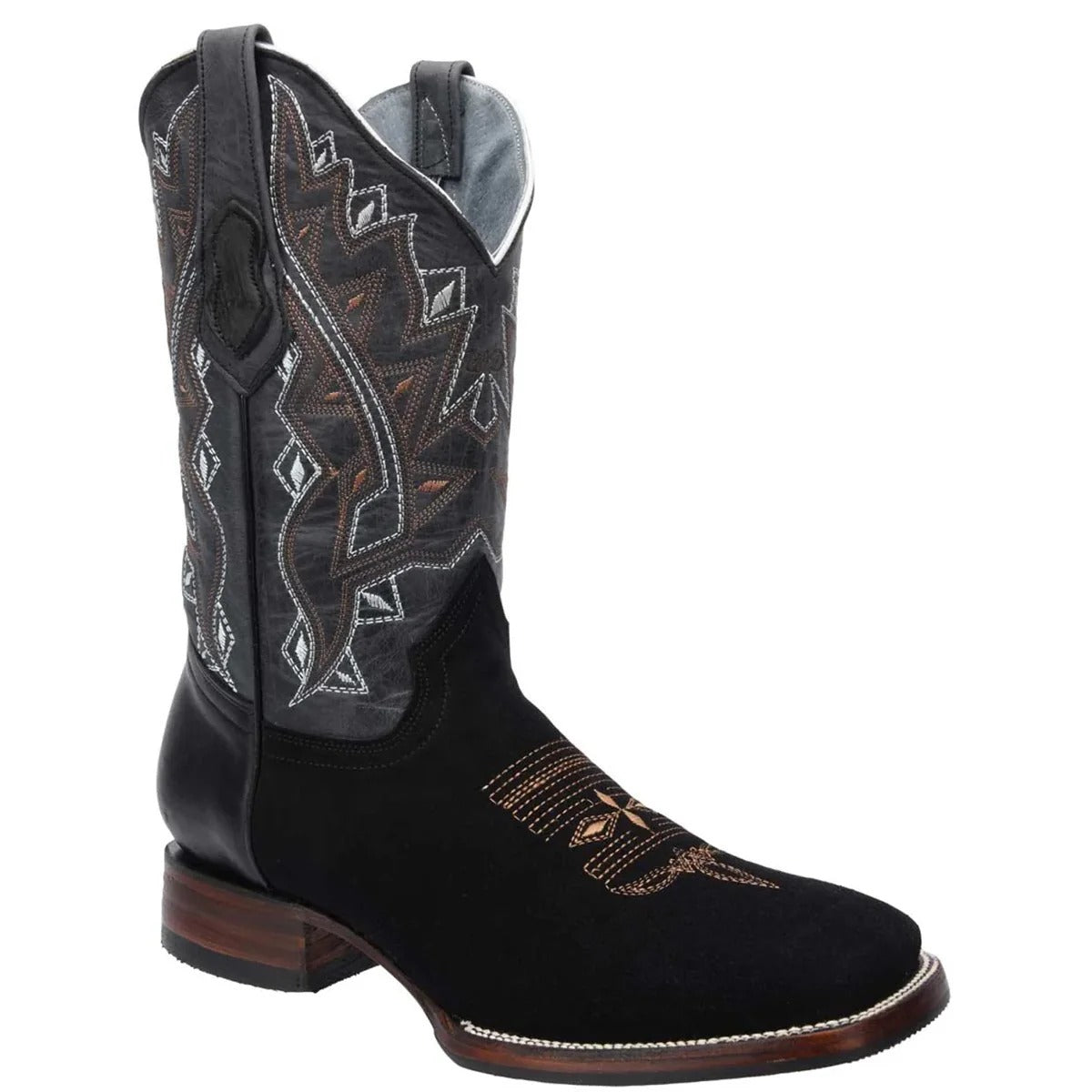 Black Cowboy Boot Nubuck Square Toe