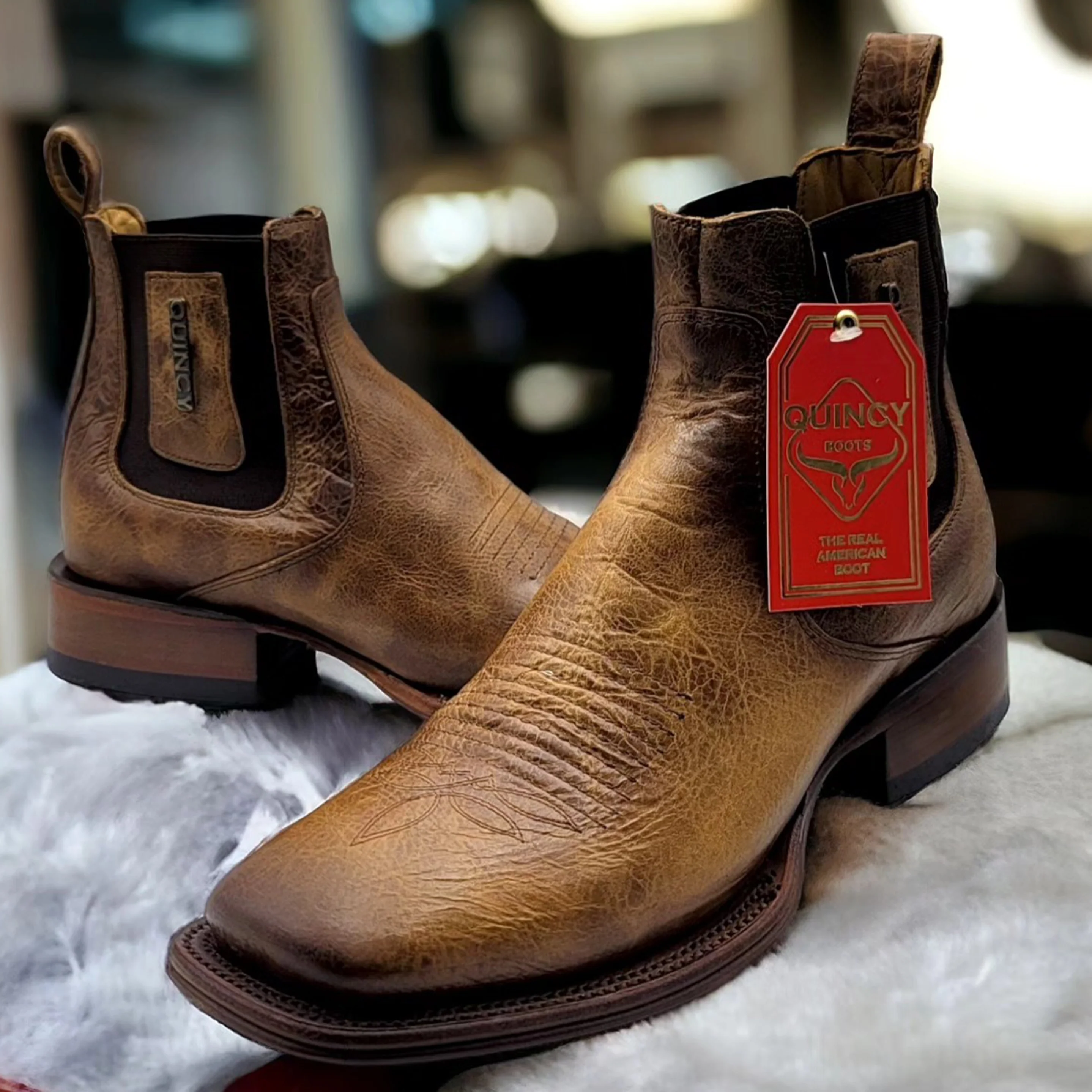 Ankle Boots Tan Brown Square Toe