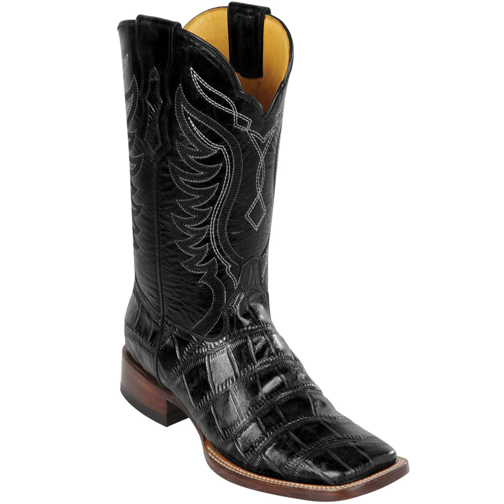Aligator Print Black Boots Square Toe