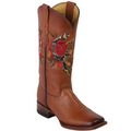 Snake On Red Rose Cowgirl Boots Square Toe