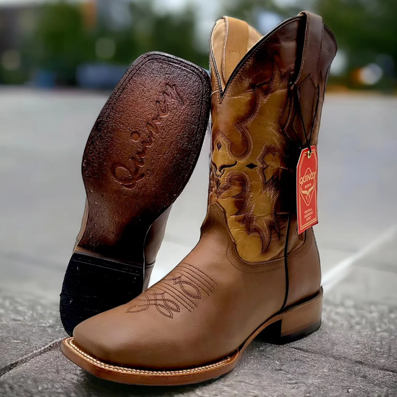 Tan Brown Boots Square Toe