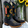Black Sunflower Women's Cowboy Boots Square Toe